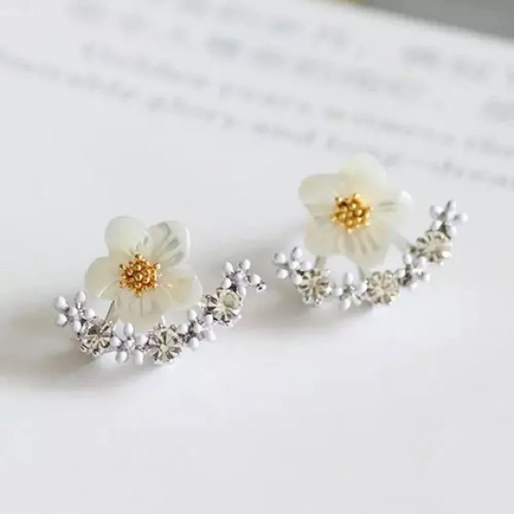 “Spring Fling” Floral Diamond Climber/Crawler Hippie Dainty Simple Cute Earrings - Picture 3 of 6